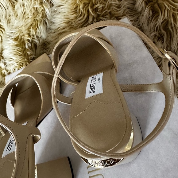 Jimmy Choo Ellison 85 desert Nappa Leather Sandals sz 38 - Picture 10 of 12